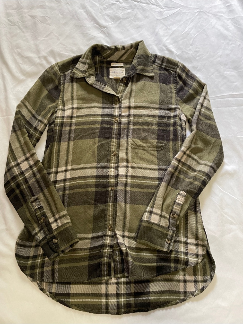 American Eagle Olive Green Plaid Button-Up flannel Shirt size XXS NWOT